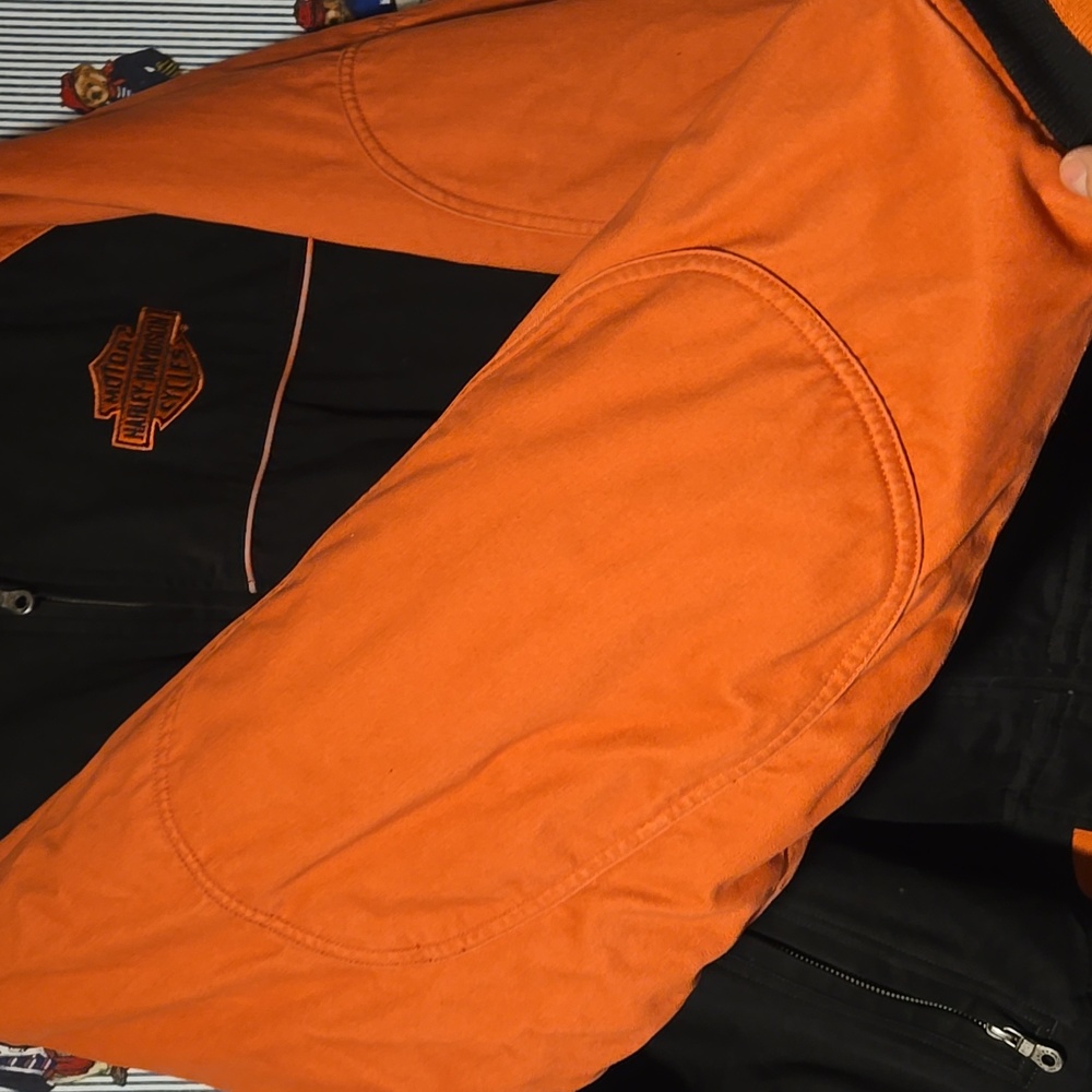 Vintage Harley-Davidson Black and Orange Quilted Bomber Moto Jacket XXL - Picture 5 of 16